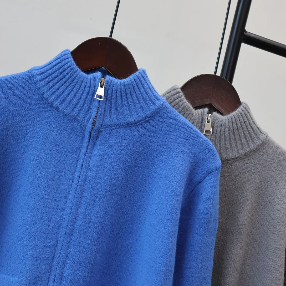 Elegante Frauen Doppel-reißverschluss Stricken Pullover Lange Hülse O-ansatz Lose Strickwaren Strickjacke Mantel Weibliche Warme Weiche Stricken Tops