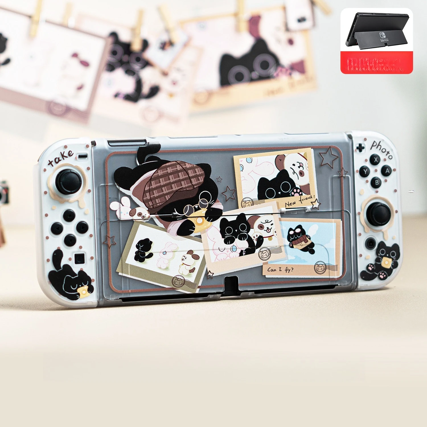 Dockable Split Hard Case for Nintendo Switch 2 OLED Cute Black Cat Photo Pattern Cover Shockproof Anti-scratch NS Joycon Shell