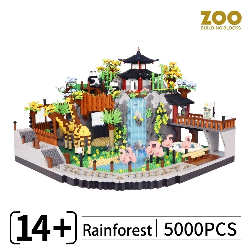 Creatieve 4000 + PCS Afrikaanse Landschap Regenwoud Panda Dier Dierentuin Bouwstenen Monteren Micro Bricks Speelgoed Jongen Kid Gift