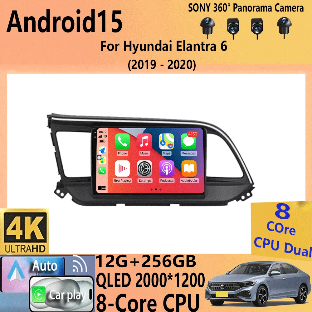 For Hyundai Elantra 6 2019 2020 Car Intelligent System CarPlay DSP Navigation GPS Android 15 All In One MIC 2000*1200P