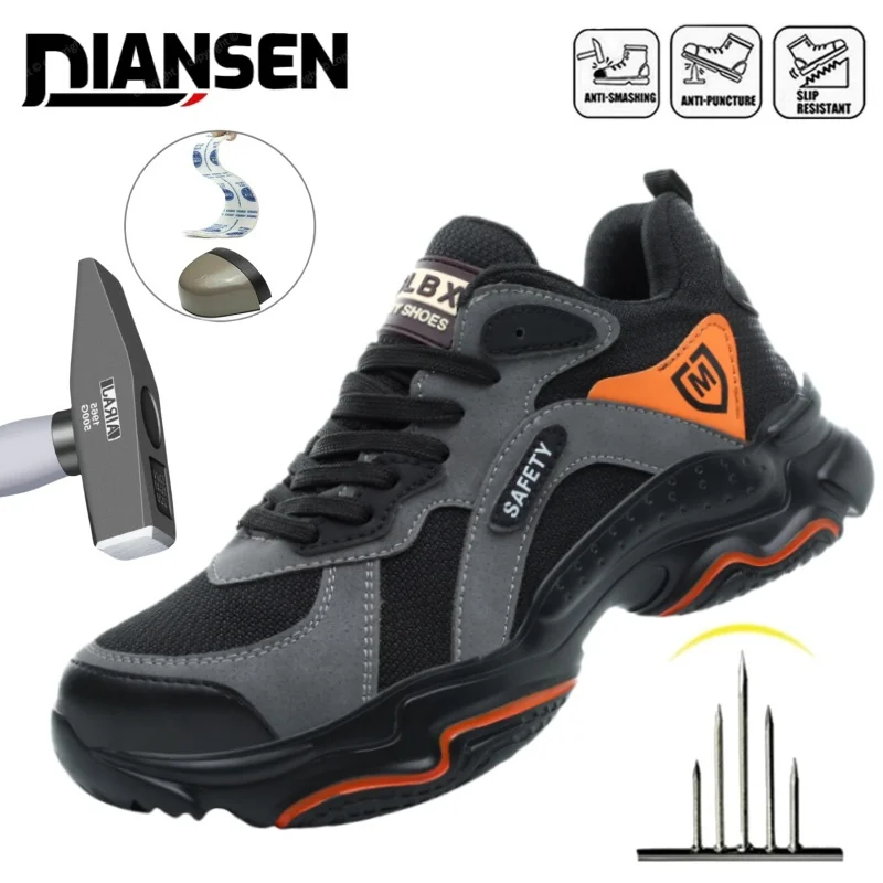 

Lightweight Men Safety Shoes Comfor working shoes steel toe Sneakers Breathable Non-Slip female Hiking Kevlar Insoles work boots