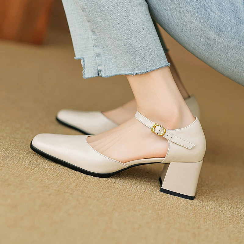 

Ladies Pumps Summer Sandals Spring Atumn Simple Pumps Sheepskin Women Retro Mary Jane French Style Elegant Round Toe Shoe