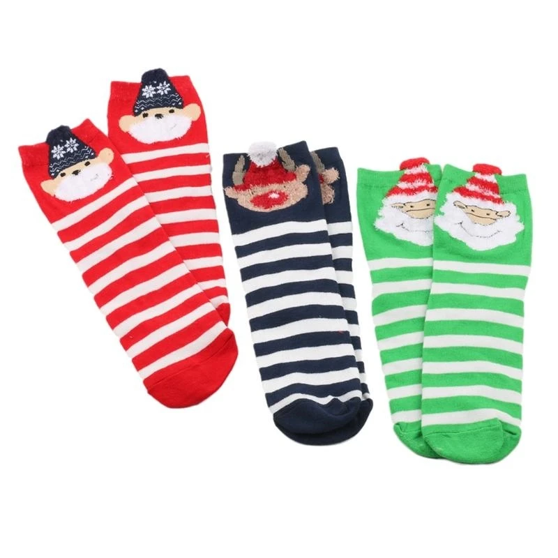 

Женские рождественские новинки, забавные носки с плюшевыми ушками, мультяшные Санта-собака, лось, медведь, полосатый животный