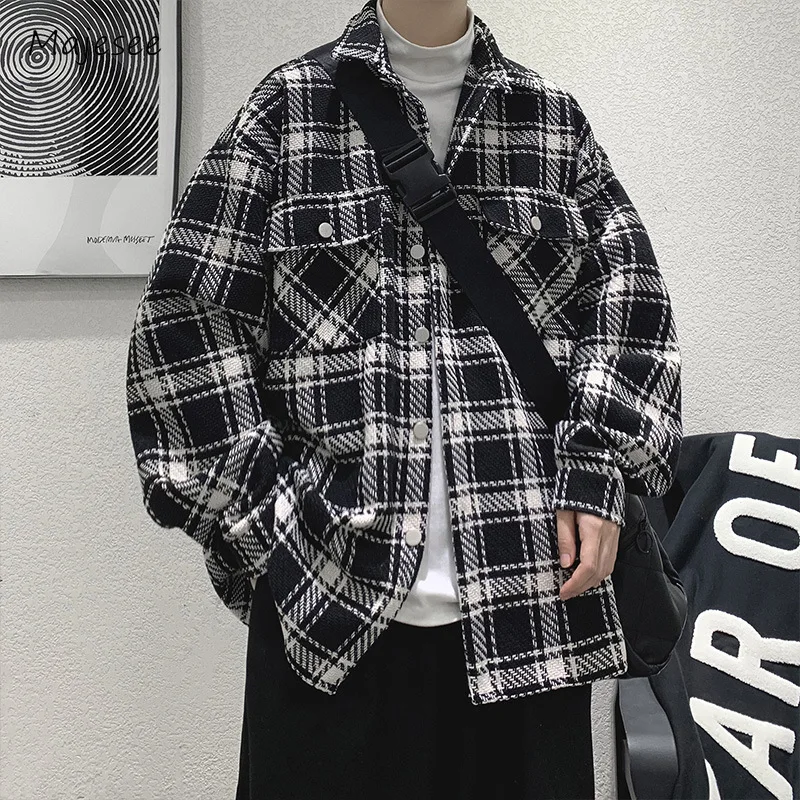 Wool Plaid Jacket Men Spring Autumn High Street Handsome Ins Trendy Versatile Loose Teenagers Korean Style Long Sleeve College