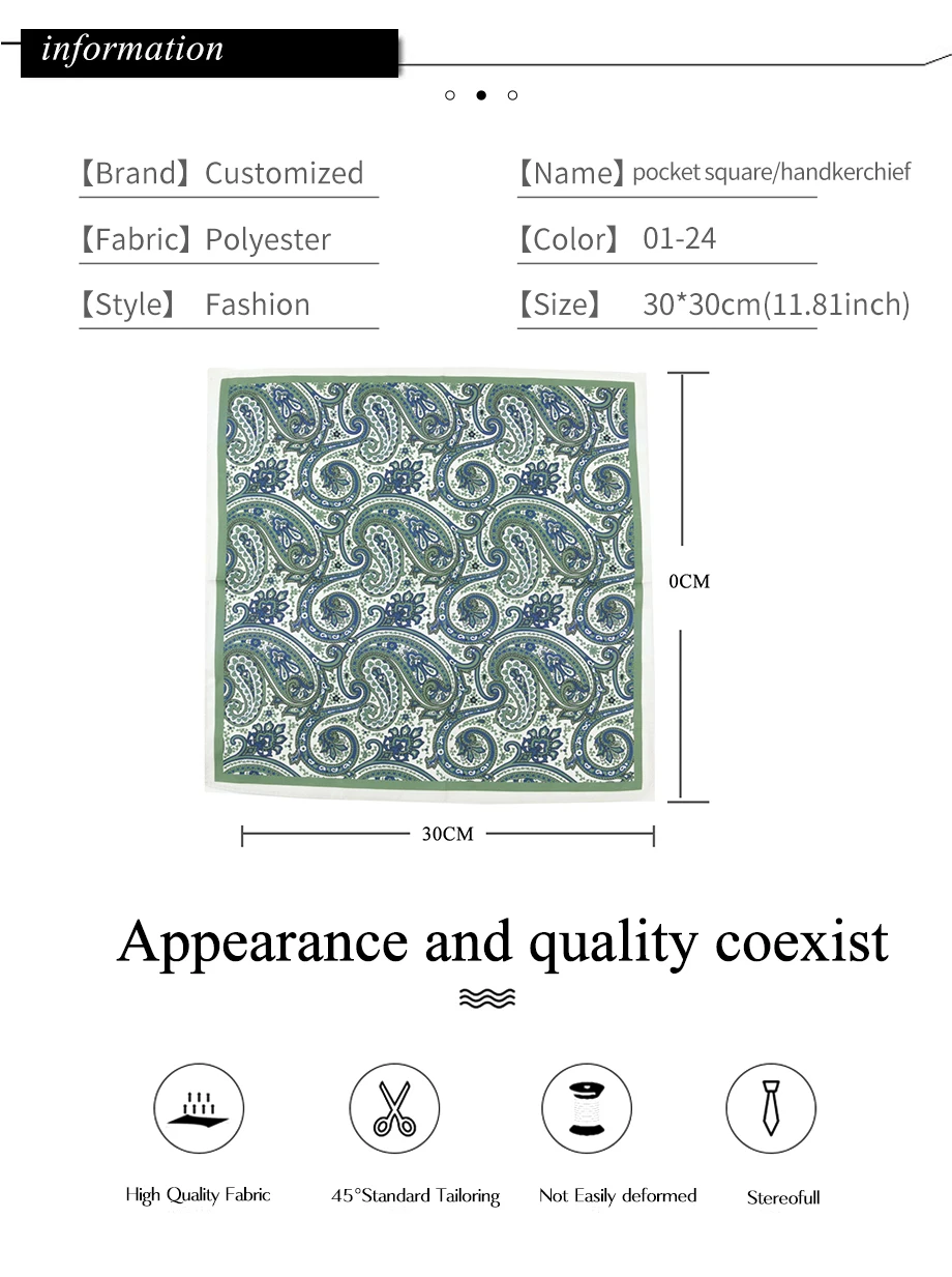 Neue Design Paisley Gedruckt Retro Business Männer Einstecktuch Taschentuch Anzug Zubehör Hanky Brust Schal 11,81 zoll geschenk – Detail 2
