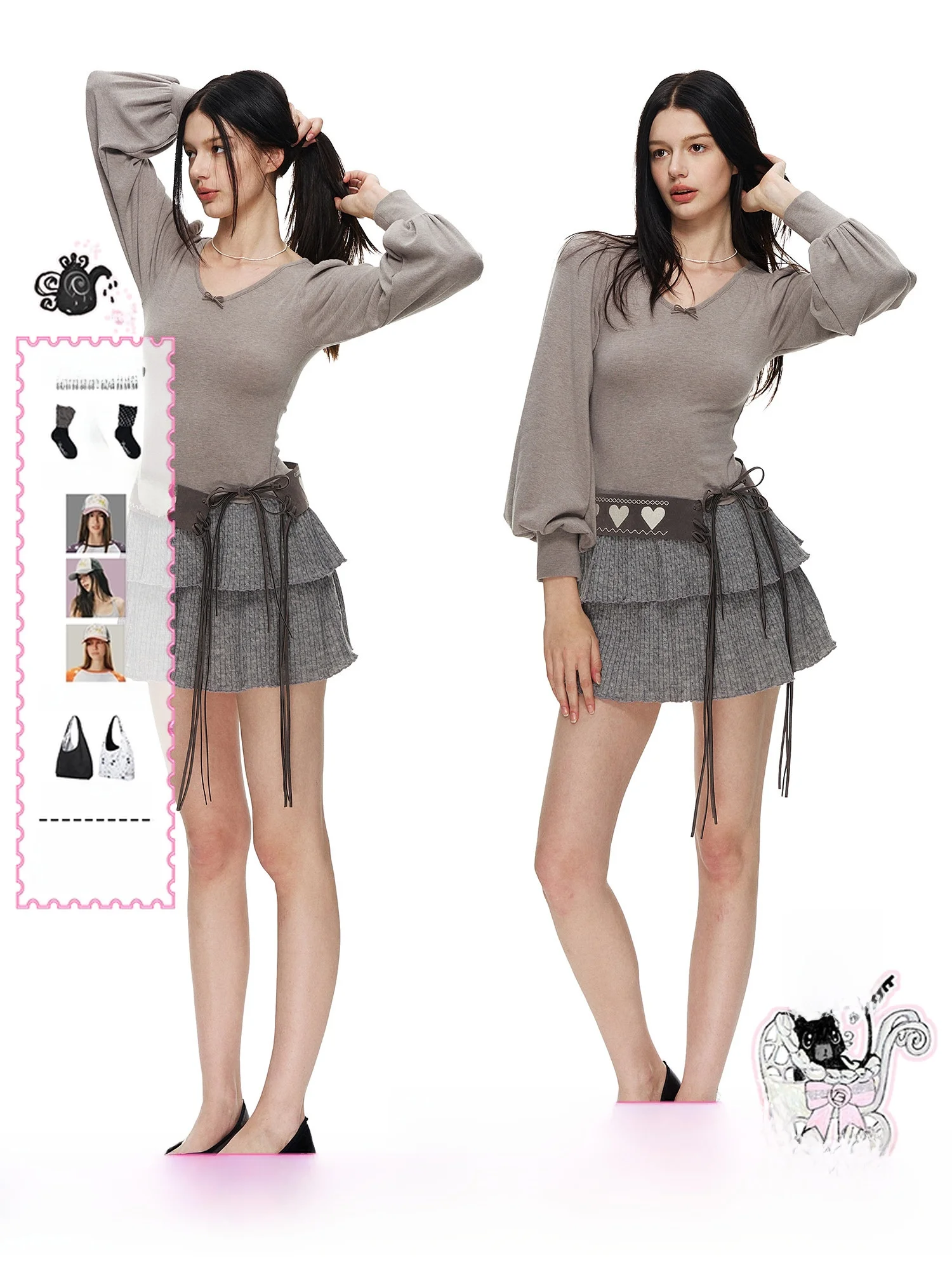 

NECY Original Long Sleeve Knitted Dress Sweet Slimming Lantern Design Spring Summer Splice Design Casual Sweet Temperament Skirt