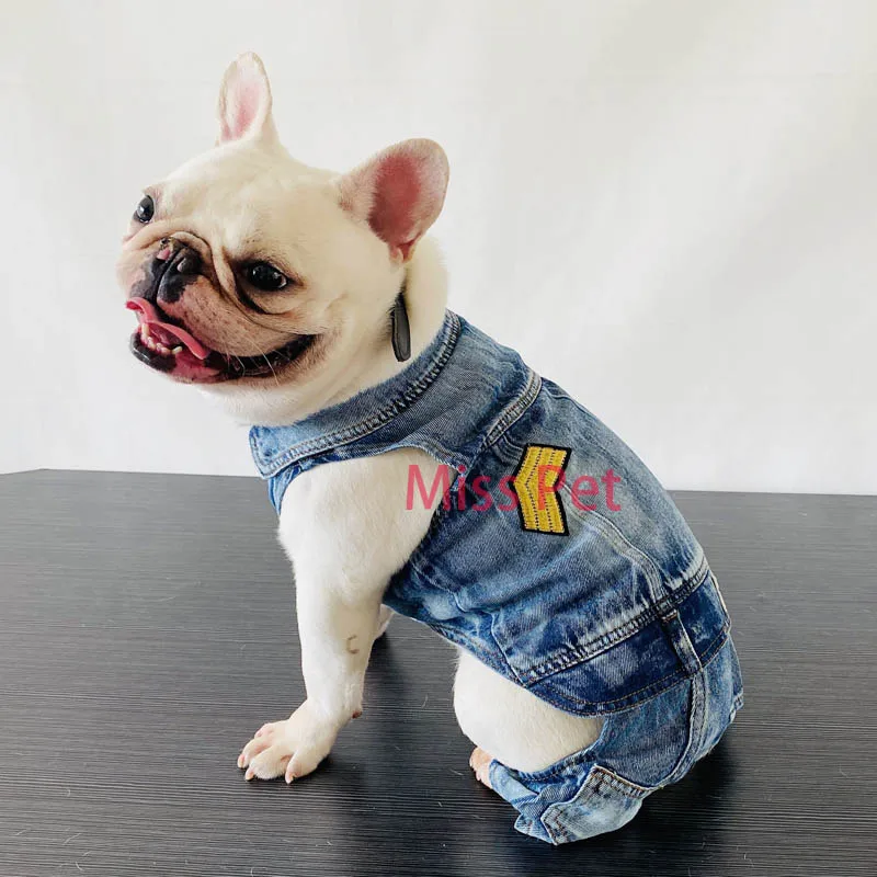 Dog Denim Jumpsuits Striped Plaid Puppy Cat Hoodie Overalls Yorkie French Bulldog Clothes Jean Jacket Pet Outfits for Small Dogs