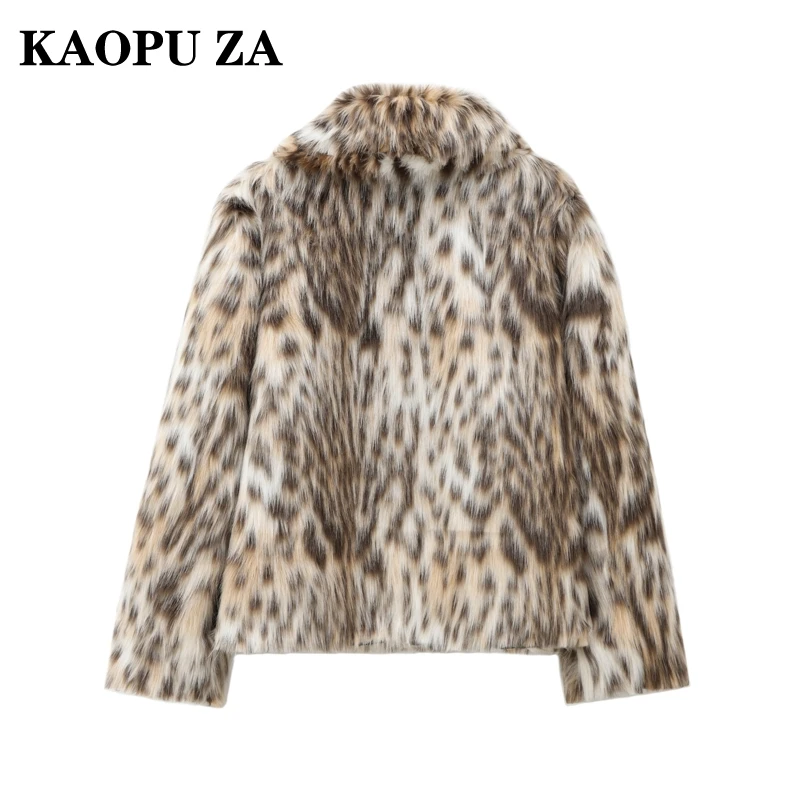 KAOPU ZA 2024 Autumn New Lady Chic Button Faux Fur Top Jacket Fashion Winter Woman's Turn-down Collar Long Sleeve Coat LEOPARD