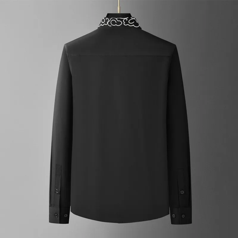 Luxury Chinese-style Embroidered Long-sleeved Shirt for Men Slim Fit Business Casual Social Shirt Banquet Party Dress Shirts