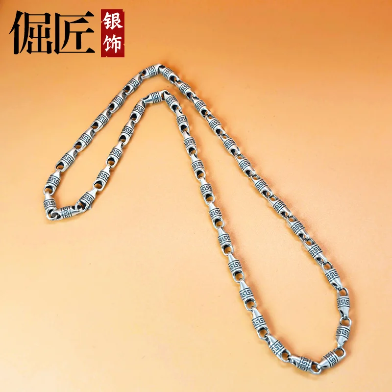 Chain925Silver Men's Silver Necklace Retro Men Domineering Long Thick plus Size Thick Type Domineering Thai Silver Chain