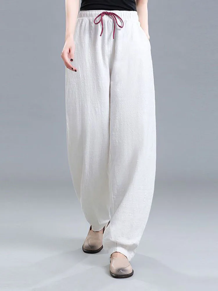 2024 Spring Summer Cotton Linen Pants Baggy High Waist Harem Pantalones Thin Womens Jogger Spodnie Casual Big Size 5xl Sweatpant