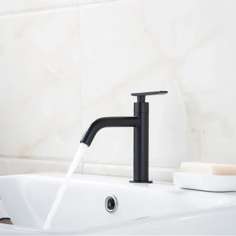 Bathroom Basin Faucet Single Cold Toilet Sink Tap Black Chrome Brass Single Handle Deck Mounted Washbasin Faucets