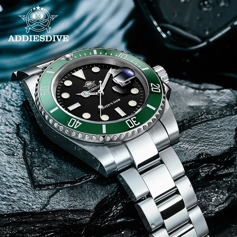 ADDIESDIVE Men Watches Waterproof 200m Domed Glass Quartz Watch Ceramic Bezel Luminous 316L Stainless Steel Diver's Wristwatch