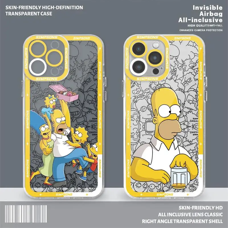 Case for Apple iPhone 11 14 15 Pro Max 13 12 Mini 7 8 Plus XR X XS 6 6S SE Clear Phone Cover Funny Cartoon Homer Simpson Family