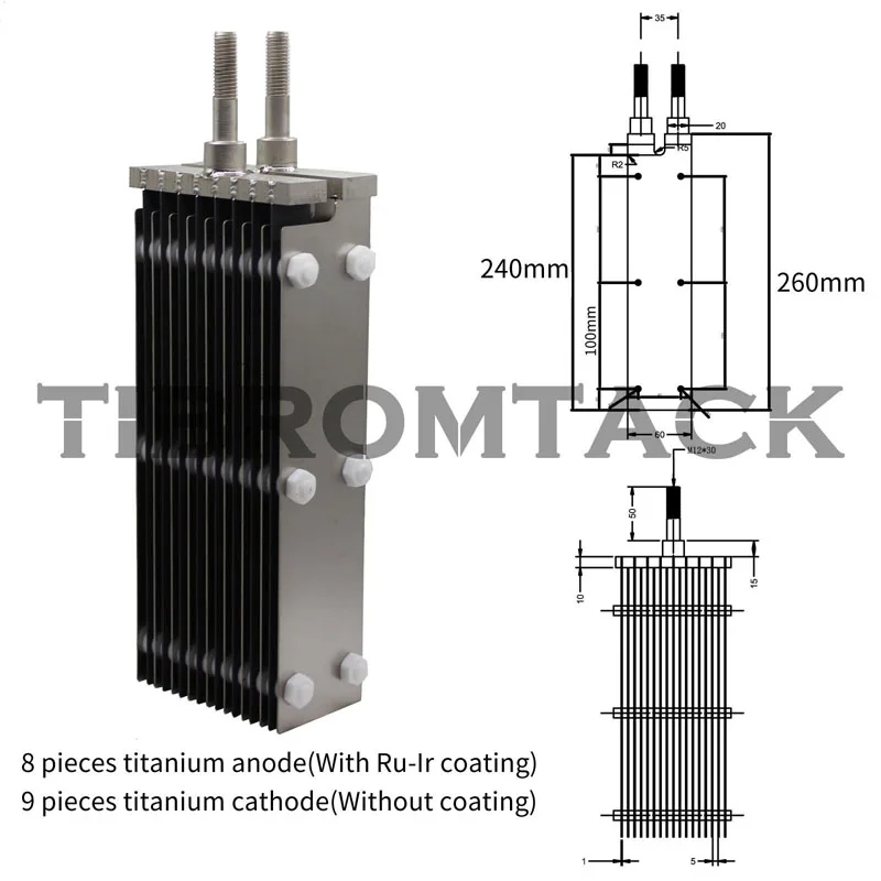 Titanium Electrodes for Water Electrolysis, Ru-Ir Coated Titanium Anode Plates, 9PCs Uncoated Cathode Plates, 8PCs