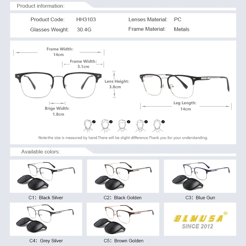 BLMUSA 2025 New Magnetic Clip on Glasses For Men Driving Fishing Polarized Sunglasses Women Myopia Custom Prescription Glasses