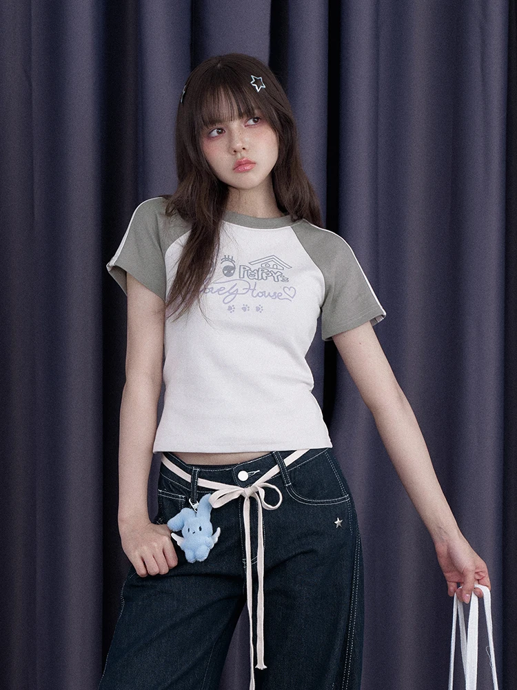 

SagiDolls Sweet Cool oulder Sve T-irt Children's Fun Summer Cotton Blend Moisture ng round Ne ort Sve