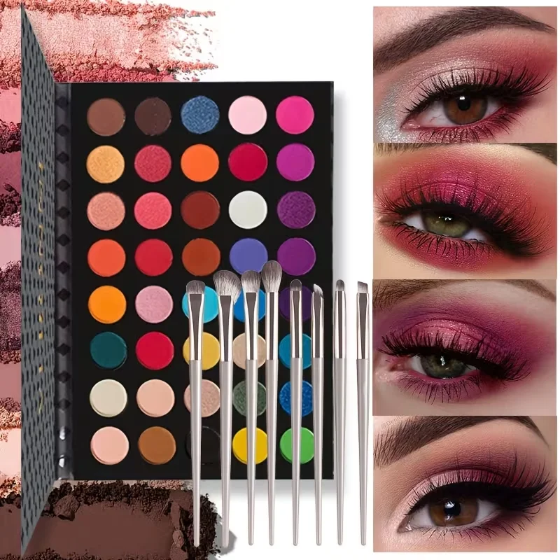 40-Color Eyeshadow Palette And 8pcs Brushes Set,Matte And Shimmer Eyeshadow,Rich Colors,Non-Flying Powder,Various Stage Makeup