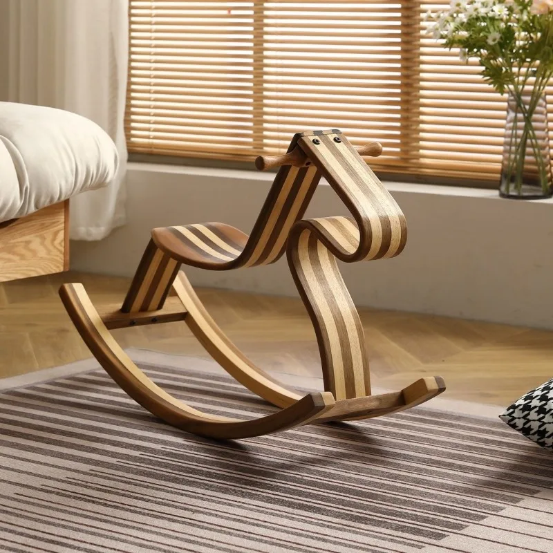 Solid wood color matching parent-child rocking horse rocking chair casual lazy chair