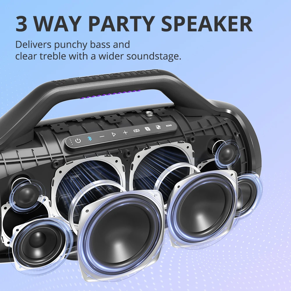 Tronsmart Bang Max Speaker 130W Party Speaker with 3 Way Sound System, Sync Up 100+ Speakers, APP Control, Guitar/Mic Input