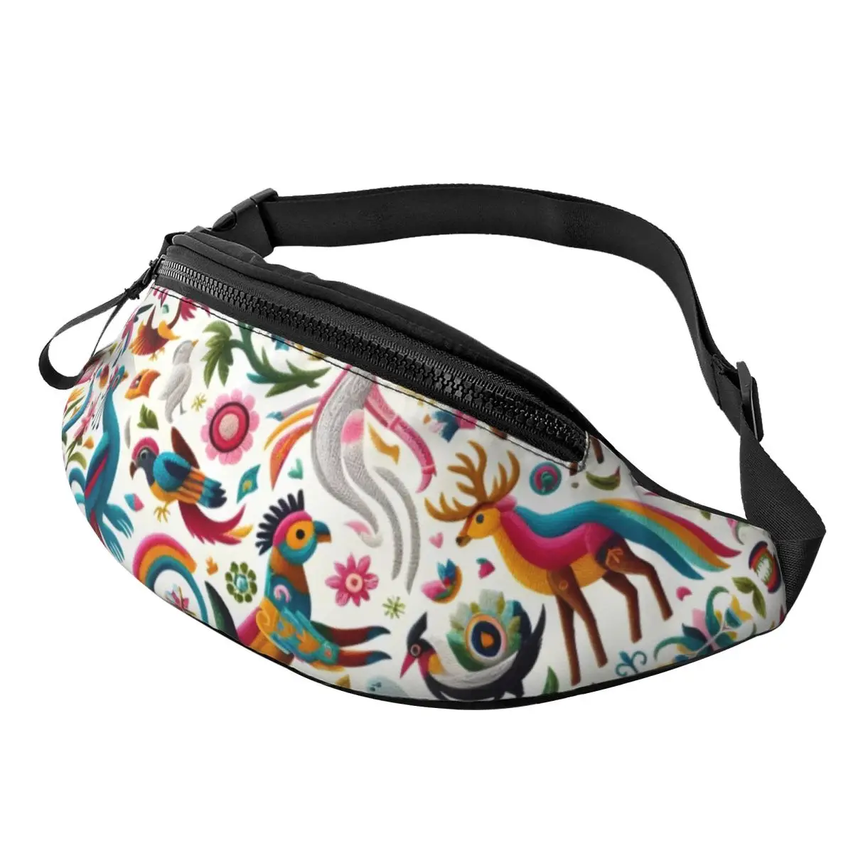 Custom Mexican Otomi Art Birds Flowers Fanny Bag Customized Crossbody Waist Pack Men Women Traveling Phone Money Pouch
