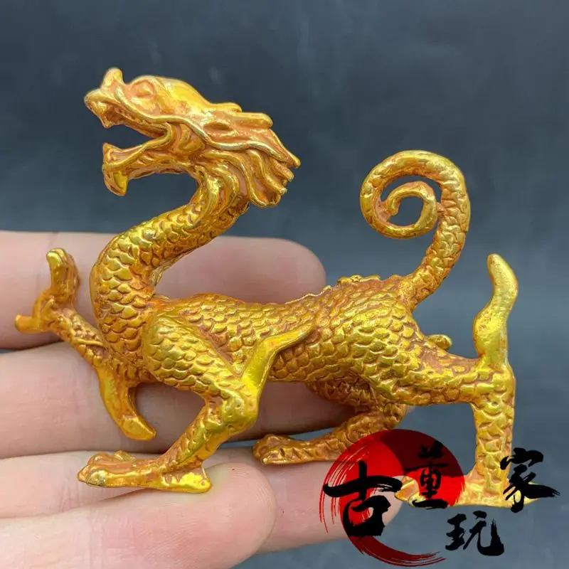 Ancient copper gilt solid zodiac dragon carving four divine beasts Qinglong lucky and lucky decoration