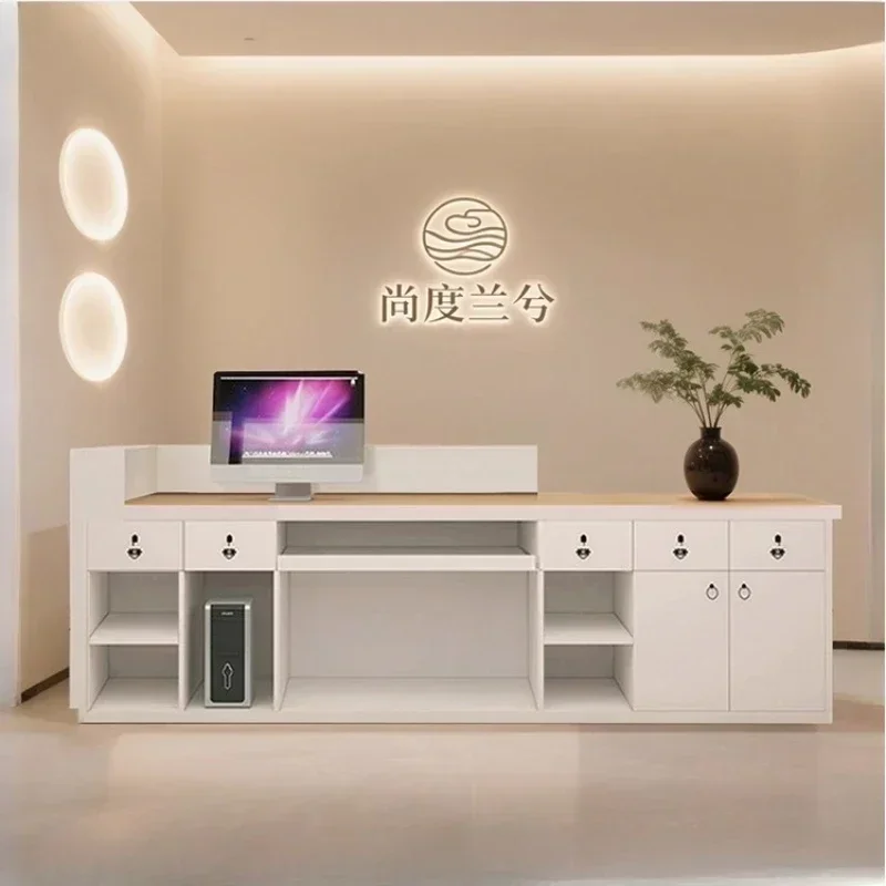 تصميم أمامي Mostrador De Tienda أثاث منزلي فاخر تعزيز مكاتب الاستقبال خدمة الجودة مكاتب تقف العملاء #6