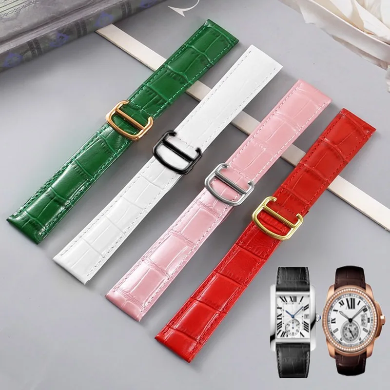 

Замена ремешка из натуральной кожи для Cartier Tank Solo для мужчин и женщин, цепочка для часов, синий, розовый, ремешок для часов, браслет, ремень 16 мм, 18 мм, 20 мм