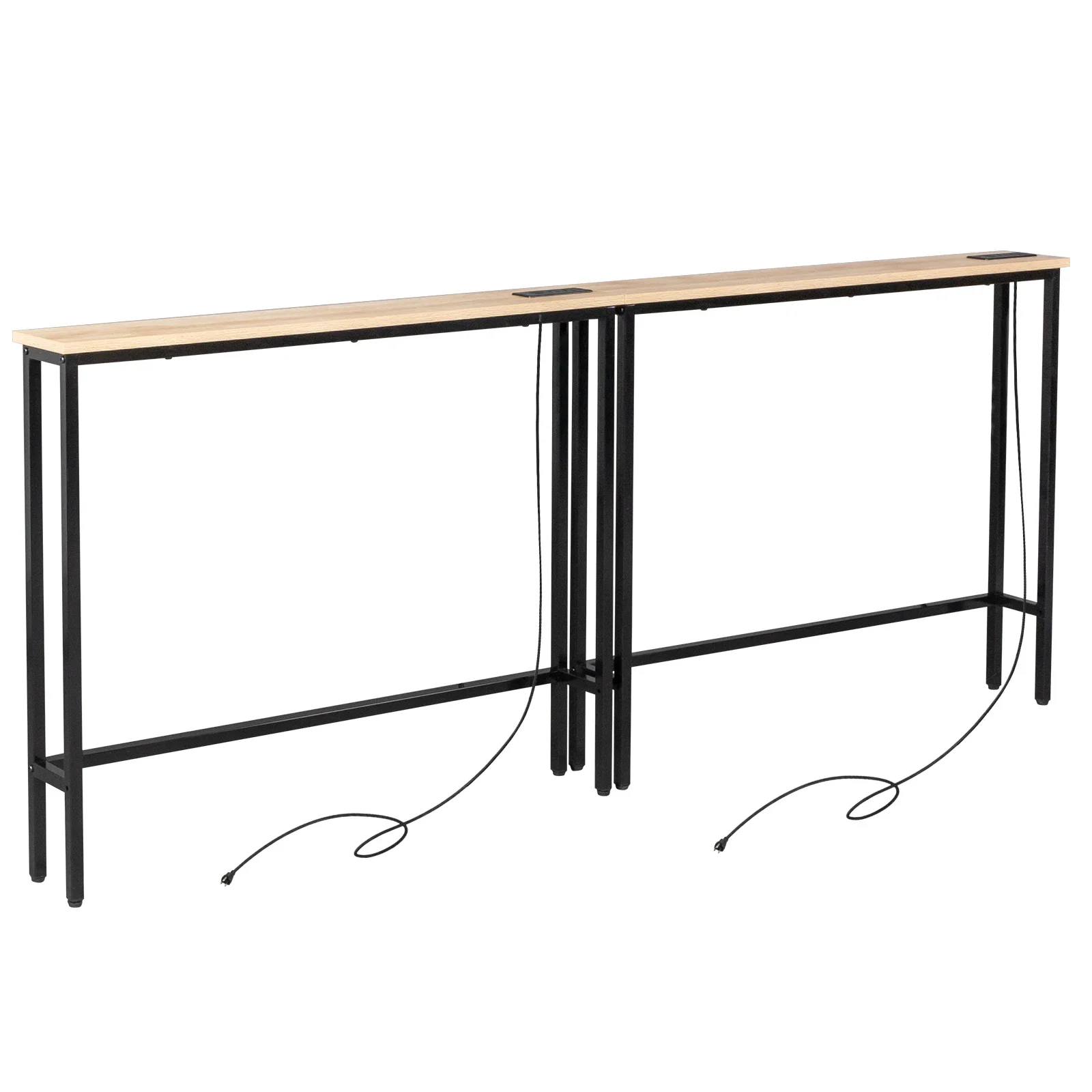 

2 Pack 39.4" Narrow Console Sofa Table with Power Outlets and USB Ports, Long Couch Table with Metal Frame and Charge Station