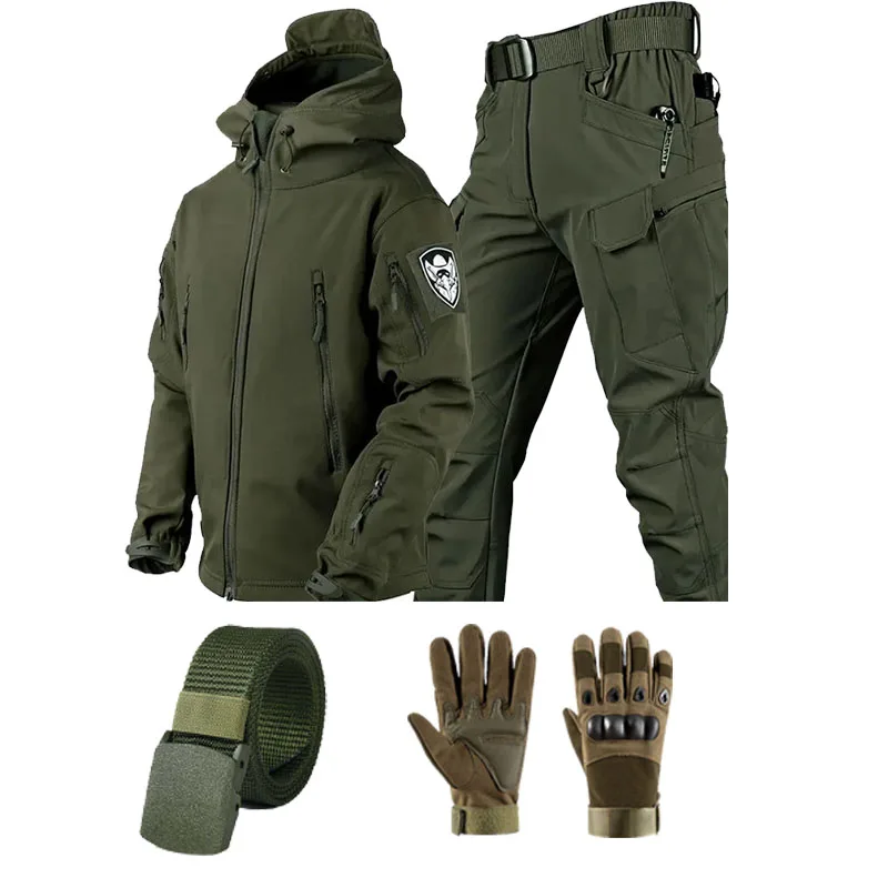New Shark Skin Soft Shell Autumn and Winter Plush Thickened Mountaineering Tactics Training Breathable Windproof Charge Suit