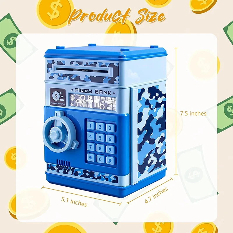 ATM Piggy Bank For Boys Girls, ATM Coin Bank Money Saving Box With Password, For Adults With Auto Grab Bill Slot Green Durable