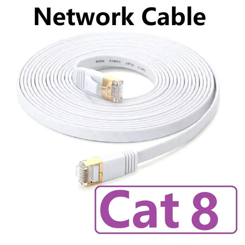 30m 20m 10m 40Gbps 2000MHz Cat8 Ethernet Flat Cable Rj45 Plug Cable Ethernet Cat 8 Router Modem  Computer Laptop Network Cable