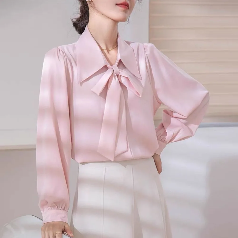 

Flip collar Flare Sleeve Shirts French Style Loose Lace-up Bowknot Blouse Overshirts Female Top Shirts Women Spring/Summer