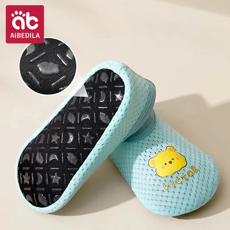 AIBEDILA Toddler Baby Anti-Slip Sock Shoes Cartoon Breathable Mesh Soft Floor Slippers for Boys Girls 1-4Y Walking Shoes Summer
