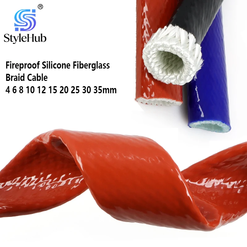 Inner Diameter 4mm~35mm Fireproof Silicone Fiberglass Braided Cable Sleeve High Temperature Resistant Fire Retardant Casing Tube