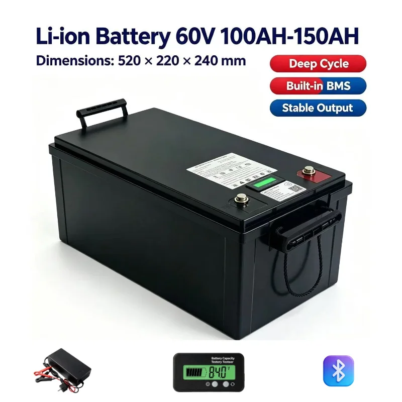 60V 100Ah 150AH Li-ion Lithium Replace Battery Solar System Backup Power Hybrid Electrical Vehicle Golf Cart + 10A Charger
