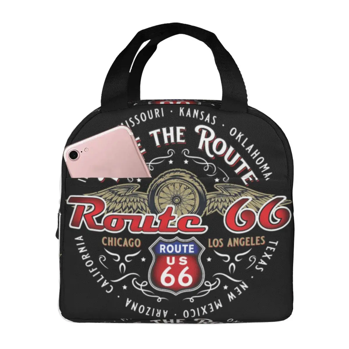 Route 66 Motorcycle Tour Lunch Bag Men Women Thermal Cooler Insulated Lunch Boxes for Office