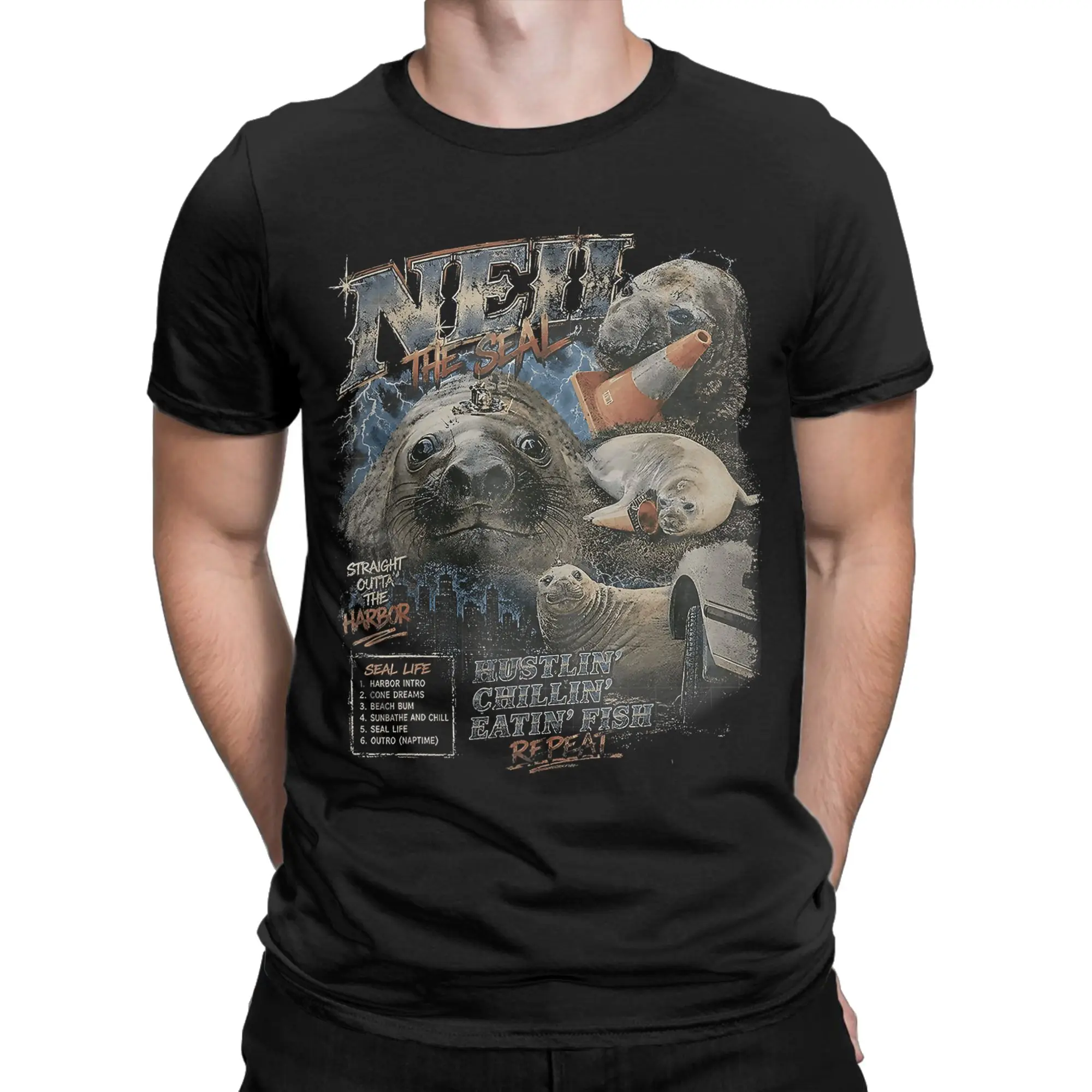 Neil The Seal Tasmania Funny Traffic Cone T Shirt Men's  Cotton Novelty T-Shirts Round Neck  Tees Short Sleeve Clothes Plus Size