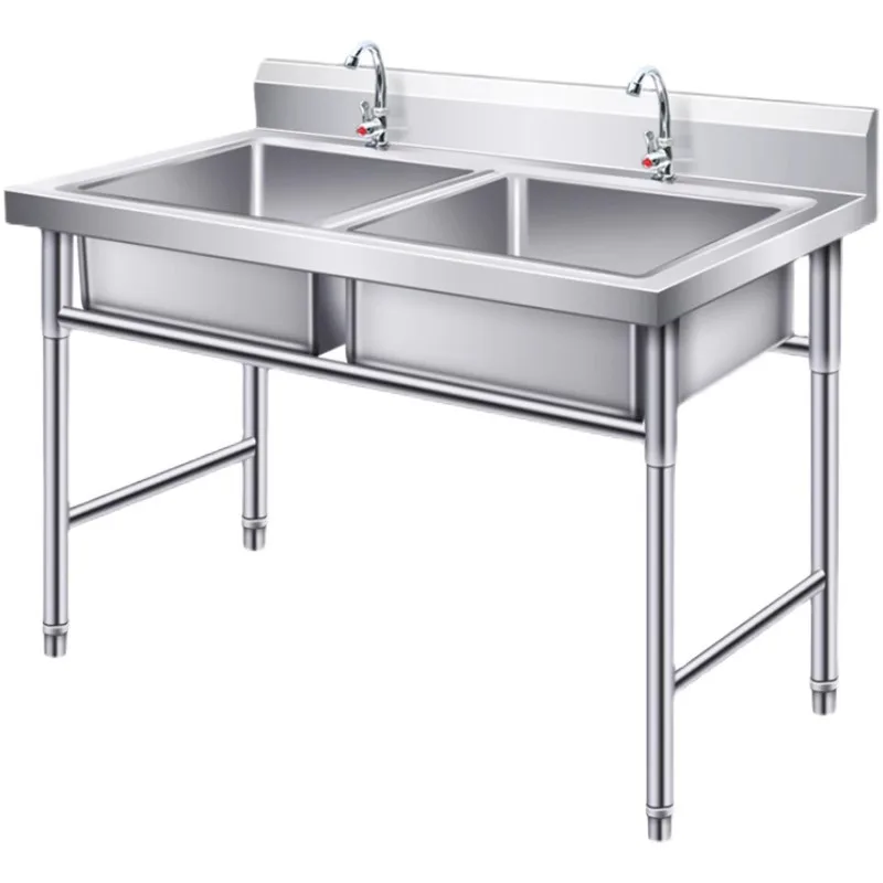 

304 thickened stainless steel sink single double three platform sink household and commercial dishwashing and vegetable washing