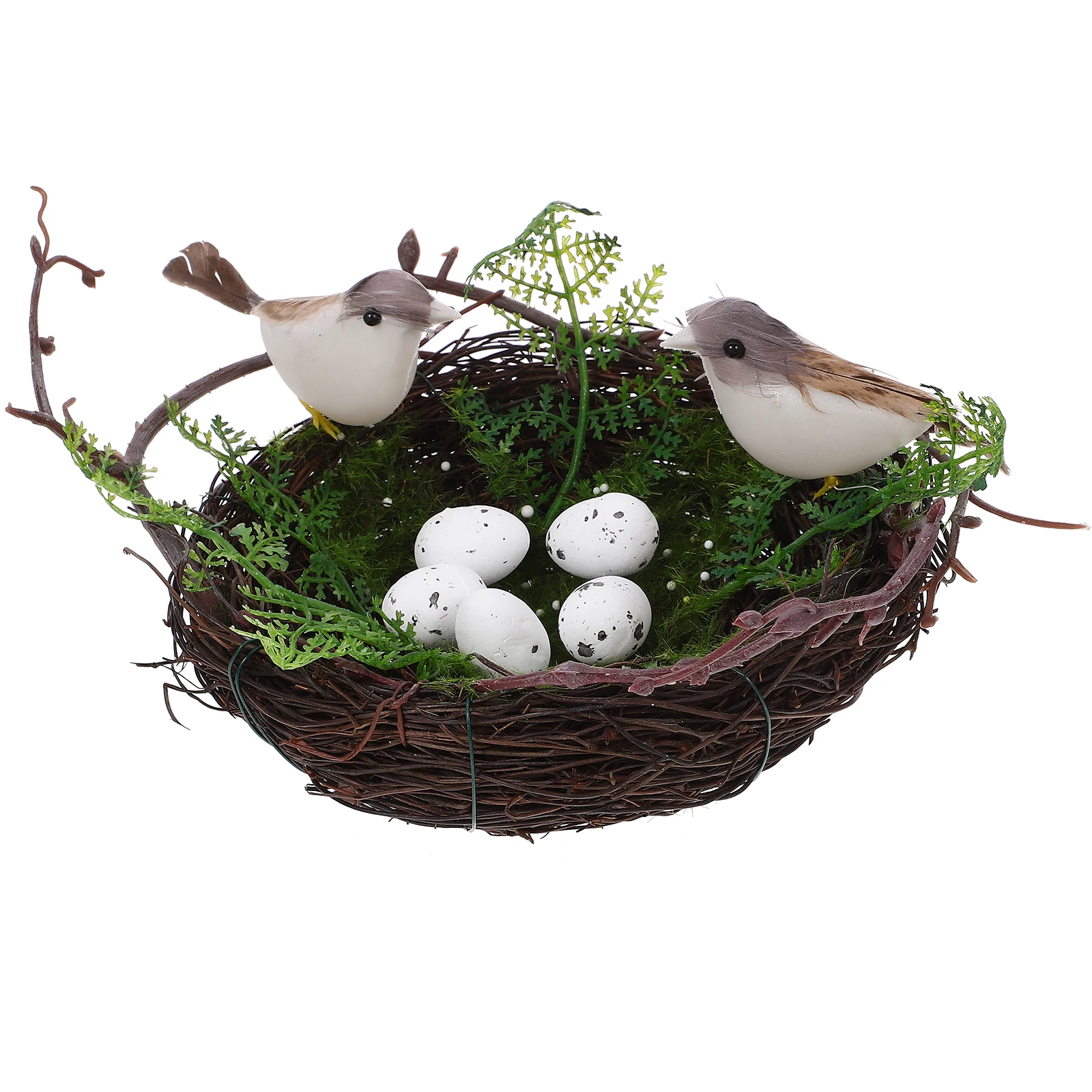 

Artificial Bird Nest Decor Office Bar Flower Photo Ornament Rattan Style Vine Simulation Eggs