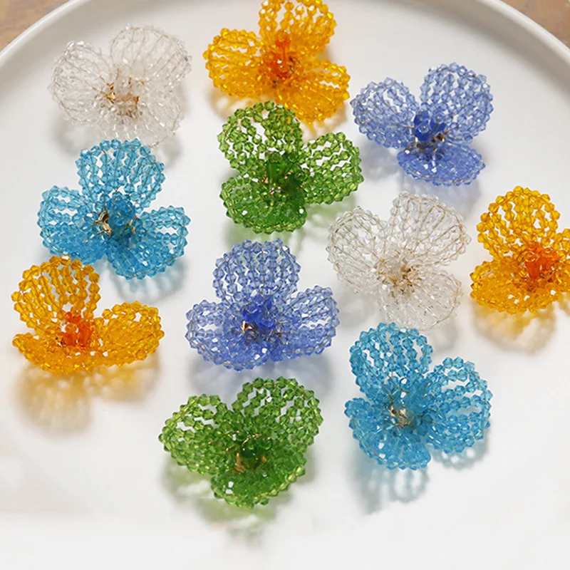 Flower Clog Charms 1 Pc Korean Style Crystal Three Petal Bowl Flower Handwoven Beaded Clear Jelly Resin Sweet Princess Decor