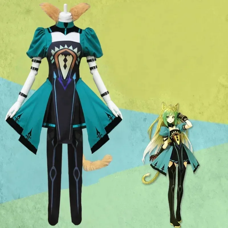 CyAnime Game Fate/Apocrypha Grand Order Atalanta, disfraz de Cosplay, peluca Archer, falda verde, uniforme, conjunto completo, traje de fiesta Sexy para mujer