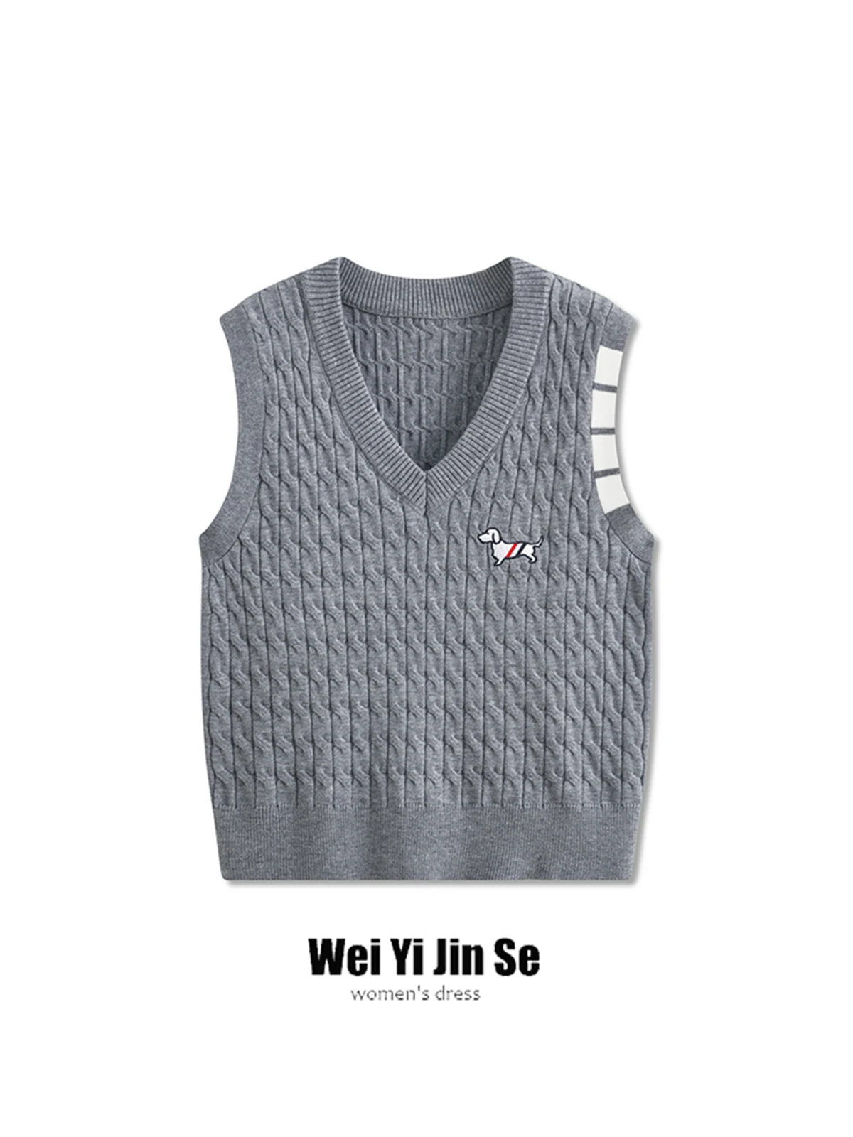 

Korean Sle Slim Fit V-Ne Knitted Vest Women's Autumn Winter New Sle Dog Embroidery College Sle Layering Bal Top