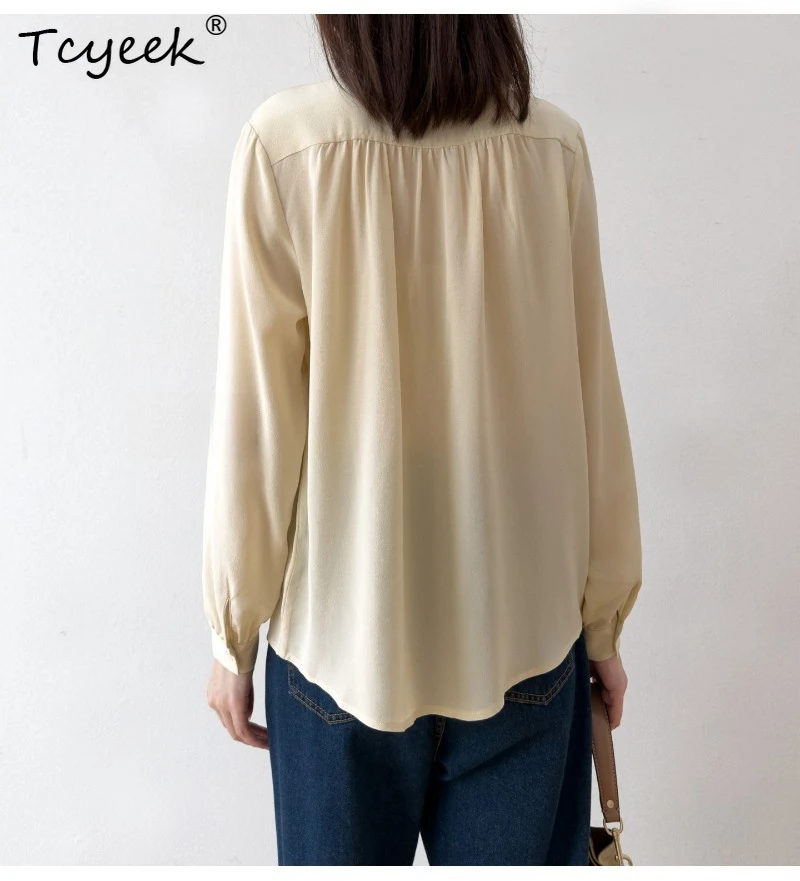 Tcyeek 100% Real Silk Blouses for Women 2026 Spring Autumn High-quality OL-style Long-sleeved Shirt Ladies Clothes Chemise Femme