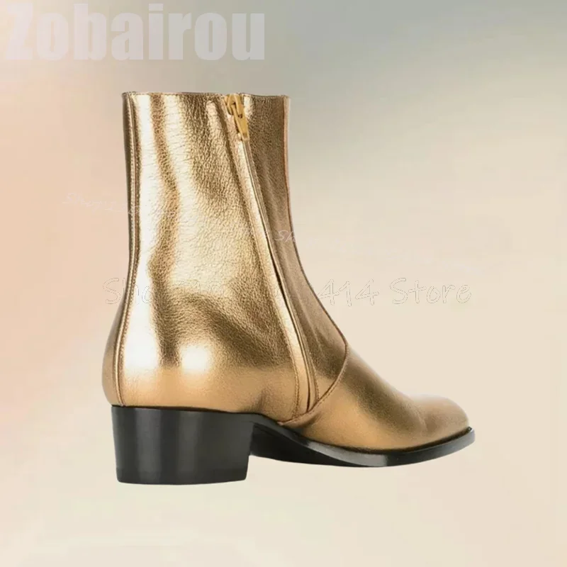 

Gold Glitter Crack Pattern Black Sole Ankle Boots Fashion Side Zipper Men Boots Luxurious Handmade Party Banquet Men Dress Shoes