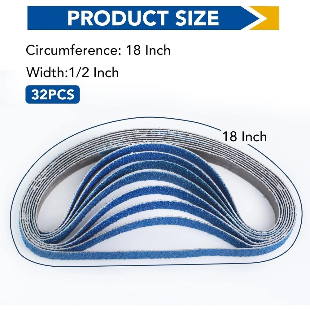 2026 New Tool 1/2 X 18 Inch Zirconia Sanding Belts 80 Grit, 32 Pack for Metal Polishing,Knife Sharpening, Derusting, Woodworking