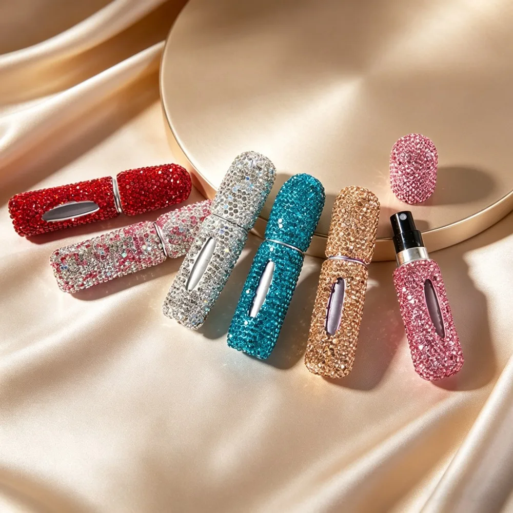 New 5ML Rhinestone Perfume Bottle Atomizer Bottom Refillable Mini Portable Fine Mist Travel Spray Cosmetics Fragrance Container