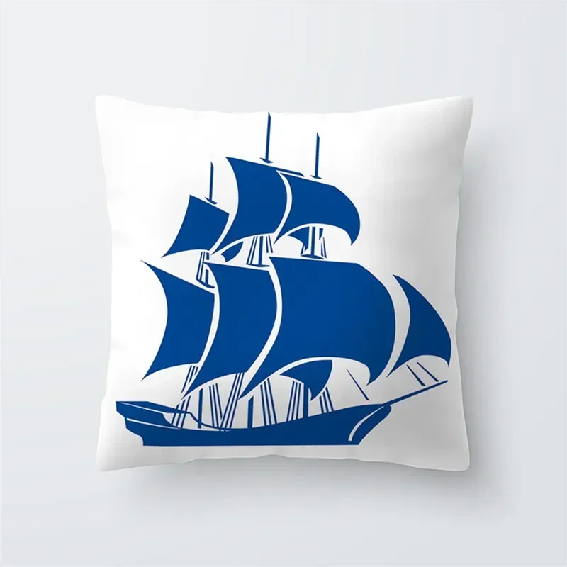 Blue geometric pattern with stripes Double-sided Printed pillow cover Short plush Suitable living room sofas throw cushion cover