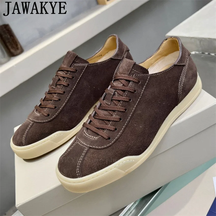 JAWAKYE New Suede Lace Up Flats Sneakers Shoes Men Breathable Driving Hiking Shoes Trainers Shoes Male Casual Sneakers Man