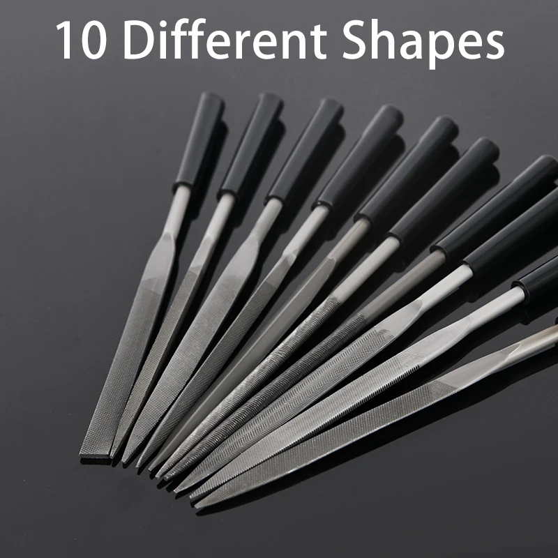 10Pcs Needle File Set 3x140mm Mini Shaping Files Assorted Flat Round Square Triangle For Metal Wood Jewelry Polishing Tools